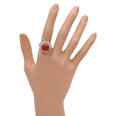 ノンブランド NON BRAND 珊瑚 ダイヤリング プラチナシルバー Pt900 珊瑚 リング 指輪 赤 サンゴ 14号