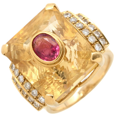 ノンブランド NON BRAND トルマリン シトリン ダイヤリング イエローゴールド K18YG トルマリン シトリン リング 指輪 赤 黄 スクエア 20号