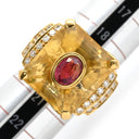 ノンブランド NON BRAND トルマリン シトリン ダイヤリング イエローゴールド K18YG トルマリン シトリン リング 指輪 赤 黄 スクエア 20号