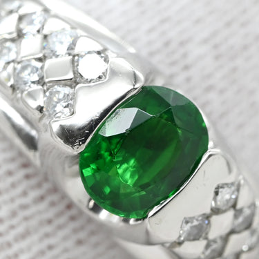 ノンブランド NON BRAND ガーネット 0.80ct ダイヤリング プラチナシルバー Pt900 ガーネット ダイヤモンド リング 指輪 緑 グリーン プラチナ900 グリーングロシュラーガーネット 15号