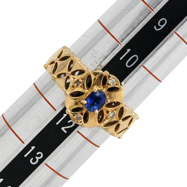 ノンブランド NON BRAND ブルーサファイア ダイヤリング イエローゴールド K18YG サファイア ダイヤモンド リング 指輪 青 18K 750 YG 11号