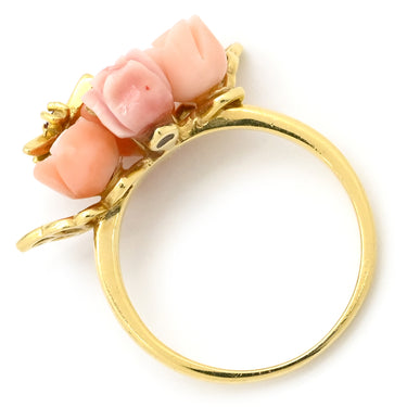 ノンブランド NON BRAND 珊瑚 エメラルド ルビー ダイヤ 薔薇モチーフ イエローゴールド K18YG 珊瑚 エメラルド ルビー ダイヤモンド リング 指輪 バラ ローズ 花 フラワー サンゴ ピンク 赤 緑 18K 750YG 18金 10号