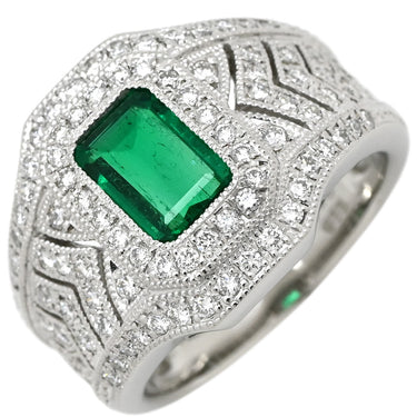 ノンブランド NON BRAND エメラルド ダイヤ プラチナシルバー×グリーン Pt900 エメラルド ダイヤモンド リング 指輪 グリーン 緑 カクテルリング パヴェダイヤ 10.5号