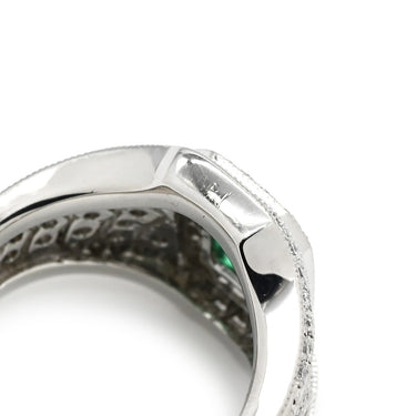 ノンブランド NON BRAND エメラルド ダイヤ プラチナシルバー×グリーン Pt900 エメラルド ダイヤモンド リング 指輪 グリーン 緑 カクテルリング パヴェダイヤ 10.5号