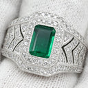 ノンブランド NON BRAND エメラルド ダイヤ プラチナシルバー×グリーン Pt900 エメラルド ダイヤモンド リング 指輪 グリーン 緑 カクテルリング パヴェダイヤ 10.5号