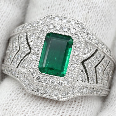 ノンブランド NON BRAND エメラルド ダイヤ プラチナシルバー×グリーン Pt900 エメラルド ダイヤモンド リング 指輪 グリーン 緑 カクテルリング パヴェダイヤ 10.5号