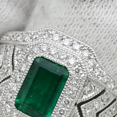 ノンブランド NON BRAND エメラルド ダイヤ プラチナシルバー×グリーン Pt900 エメラルド ダイヤモンド リング 指輪 グリーン 緑 カクテルリング パヴェダイヤ 10.5号