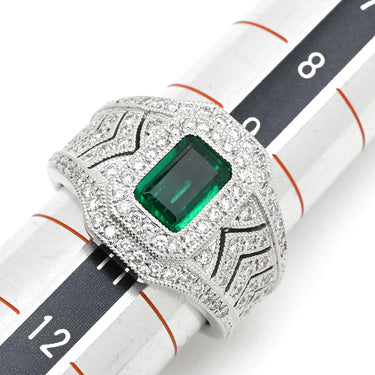 ノンブランド NON BRAND エメラルド ダイヤ プラチナシルバー×グリーン Pt900 エメラルド ダイヤモンド リング 指輪 グリーン 緑 カクテルリング パヴェダイヤ 10.5号