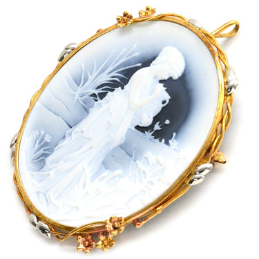 ノンブランド NON BRAND カメオ イエローゴールドXプラチナシルバー K18YG Pt900 メノウ ブローチ 彫刻 ペンダントトップ F.W.Klein