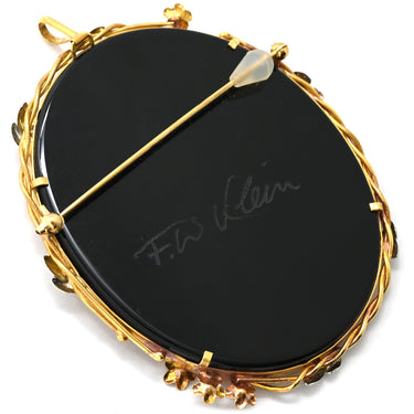 ノンブランド NON BRAND カメオ イエローゴールドXプラチナシルバー K18YG Pt900 メノウ ブローチ 彫刻 ペンダントトップ F.W.Klein