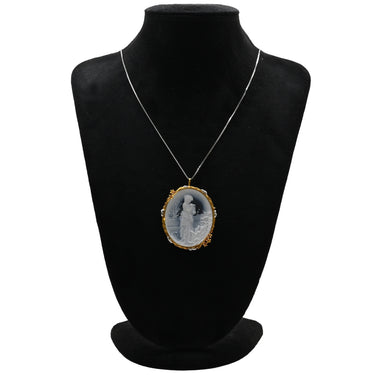 ノンブランド NON BRAND カメオ イエローゴールドXプラチナシルバー K18YG Pt900 メノウ ブローチ 彫刻 ペンダントトップ F.W.Klein