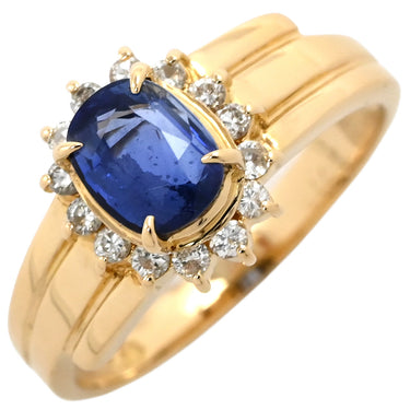 ノンブランド NON BRAND ブルーサファイア ダイヤリング イエローゴールド K18YG サファイア ダイヤモンド リング 指輪 青 18K 750 YG 9号