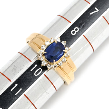 ノンブランド NON BRAND ブルーサファイア ダイヤリング イエローゴールド K18YG サファイア ダイヤモンド リング 指輪 青 18K 750 YG 9号