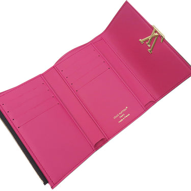ルイヴィトン LOUIS VUITTON ポルトフォイユカプシーヌ コンパクト M62157 ノワール×ホットピンク トリヨンレザー 三つ折り財布 ゴールド金具 黒 ピンク ブラック金具