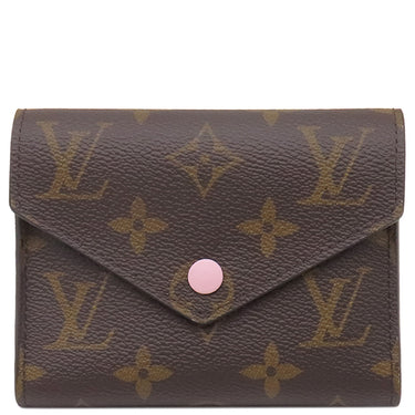 ルイヴィトン LOUIS VUITTON ポルトフォイユ ヴィクトリーヌ M62360 ローズバレリーヌ モノグラムキャンバス 三つ折り財布 ゴールド金具 コンパクト 茶 バイカラー イニシャル刻印あり