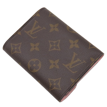 ルイヴィトン LOUIS VUITTON ポルトフォイユ ヴィクトリーヌ M62360 ローズバレリーヌ モノグラムキャンバス 三つ折り財布 ゴールド金具 コンパクト 茶 バイカラー イニシャル刻印あり