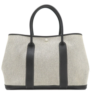 エルメス HERMES ガーデンパーティーPM ボルデュック グレー×ブラック トワルアッシュ ネゴンダ トートバッグ シルバー金具 黒 ボルデュックリボン トワルH