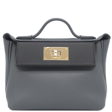 エルメス HERMES サック ヴァンキャトル 24/24 ミニ 21 グリミスティ×ブラック エバーカラー スイフト 2WAYバッグ シャンパンゴールド金具 黒 グレー ヴェルソ