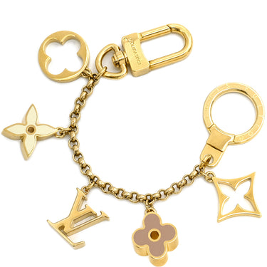ルイヴィトン LOUIS VUITTON フルール ドゥ モノグラム M65111 ピンクベージュ×アイボリー GP エナメル バッグチャーム ゴールド金具 LVロゴ キーホルダー