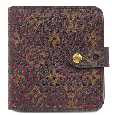 ルイヴィトン LOUIS VUITTON コンパクト ジップ M95218 フューシャ モノグラムキャンバス 二つ折り財布 ゴールド金具 茶 小銭入れ