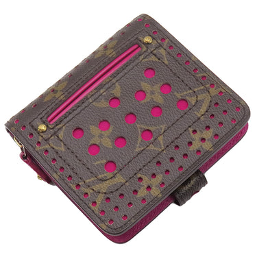 ルイヴィトン LOUIS VUITTON コンパクト ジップ M95218 フューシャ モノグラムキャンバス 二つ折り財布 ゴールド金具 茶 小銭入れ