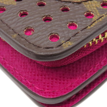 ルイヴィトン LOUIS VUITTON コンパクト ジップ M95218 フューシャ モノグラムキャンバス 二つ折り財布 ゴールド金具 茶 小銭入れ