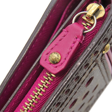ルイヴィトン LOUIS VUITTON コンパクト ジップ M95218 フューシャ モノグラムキャンバス 二つ折り財布 ゴールド金具 茶 小銭入れ