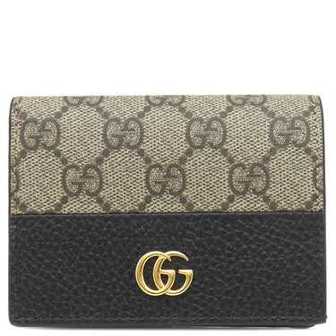 グッチ GUCCI ダブルG バイカラー カードケース ウォレット 658610 1069 ベージュ×ブラック レザー GGスプリームキャンバス 二つ折り財布 ゴールド金具 スモールレザー