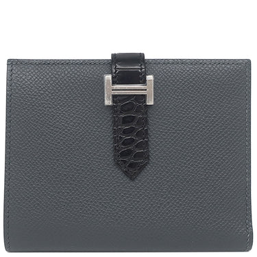 エルメス HERMES ベアンコンパクト タッチ グリミスティ×ブラック ヴォーエプソン アリゲーター 二つ折り財布 シルバー金具 黒 クロコ