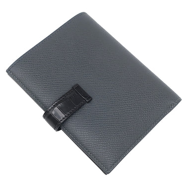 エルメス HERMES ベアンコンパクト タッチ グリミスティ×ブラック ヴォーエプソン アリゲーター 二つ折り財布 シルバー金具 黒 クロコ