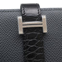 エルメス HERMES ベアンコンパクト タッチ グリミスティ×ブラック ヴォーエプソン アリゲーター 二つ折り財布 シルバー金具 黒 クロコ