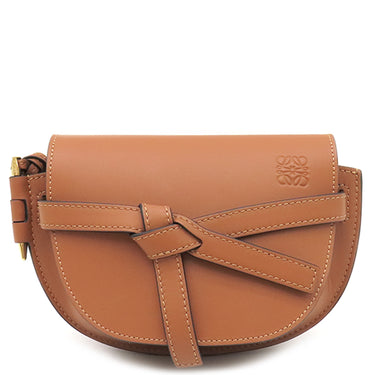 ロエベ LOEWE ゲートデュアルバッグ ミニ タン カーフ ショルダーバッグ ゴールド金具 茶