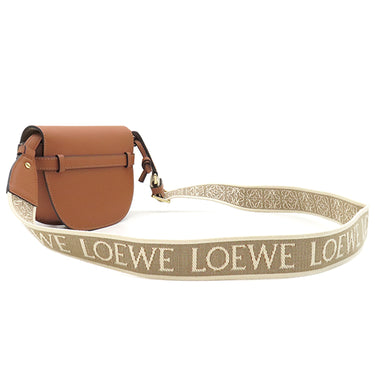 ロエベ LOEWE ゲートデュアルバッグ ミニ タン カーフ ショルダーバッグ ゴールド金具 茶