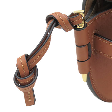 ロエベ LOEWE ゲートデュアルバッグ ミニ タン カーフ ショルダーバッグ ゴールド金具 茶