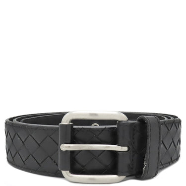 ボッテガヴェネタ BOTTEGA VENETA イントレチャート ブラック レザー 100cm/40IN ベルト シルバー金具 黒