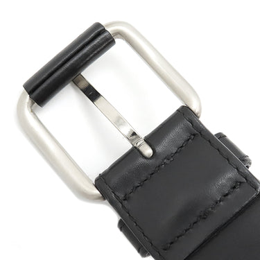 ボッテガヴェネタ BOTTEGA VENETA イントレチャート ブラック レザー 100cm/40IN ベルト シルバー金具 黒