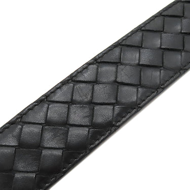 ボッテガヴェネタ BOTTEGA VENETA イントレチャート ブラック レザー 100cm/40IN ベルト シルバー金具 黒