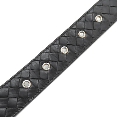 ボッテガヴェネタ BOTTEGA VENETA イントレチャート ブラック レザー 100cm/40IN ベルト シルバー金具 黒