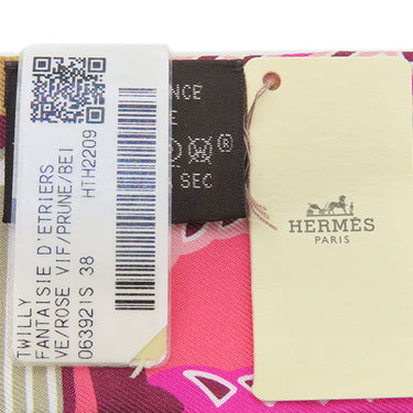 エルメス HERMES ツイリー ルージュヴィフ×プルーン シルク スカーフ 【FANTAISIE D'ETRIERS/鎧の幻想】