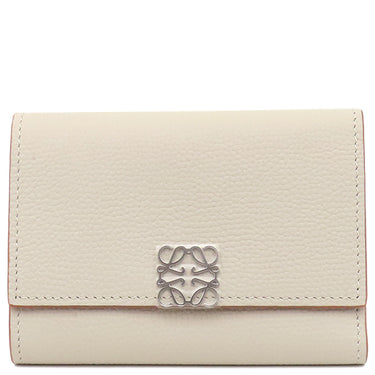 ロエベ LOEWE アナグラム バーティカル ウォレット C821S33X12 ライトゴースト ペブルグレインカーフ 三つ折り財布 シルバー金具 コンパクトウォレット