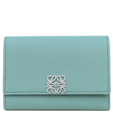 ロエベ LOEWE アナグラム バーティカル ウォレット C821S33X12 ウォーター ペブルグレインカーフ 三つ折り財布 シルバー金具 コンパクトウォレット