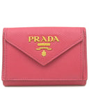 プラダ PRADA メタルロゴ 1MH021 ピンク レザー 三つ折り財布 ゴールド金具 コンパクトウォレット