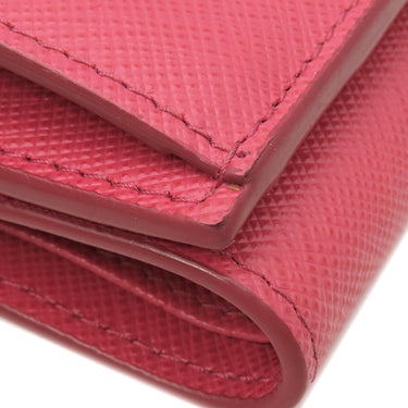 プラダ PRADA メタルロゴ 1MH021 ピンク レザー 三つ折り財布 ゴールド金具 コンパクトウォレット