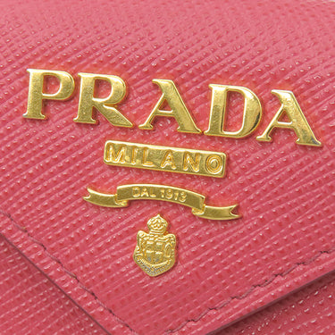 プラダ PRADA メタルロゴ 1MH021 ピンク レザー 三つ折り財布 ゴールド金具 コンパクトウォレット