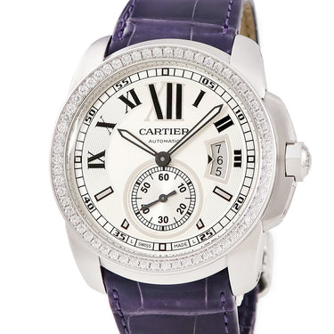 腕時計 カルティエ Cartier カリブル ドゥ カルティエ LM WF100003 自動巻き メンズ K18WG無垢 純正ダイヤ デイト スモセコ ローマン