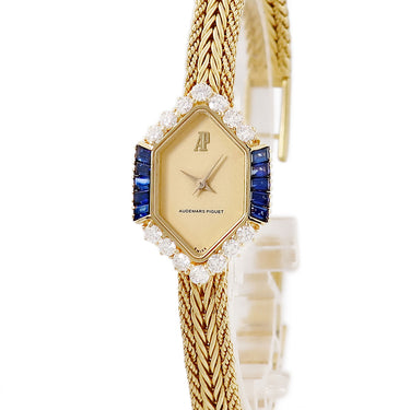 腕時計 オーデマピゲ AUDEMARS PIGUET 手巻き レディース OH済 K18YG無垢 純正ダイヤ＆サファイア ヴィンテージ