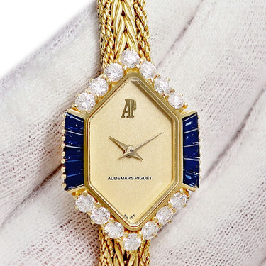 腕時計 オーデマピゲ AUDEMARS PIGUET 手巻き レディース OH済 K18YG無垢 純正ダイヤ＆サファイア ヴィンテージ
