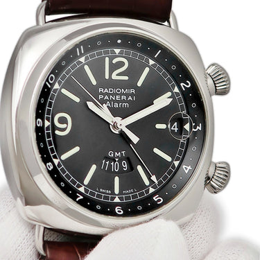 腕時計 パネライ PANERAI ラジオミール GMT アラーム 42mm PAM00098 E番 自動巻き メンズ OH済 E番 ブラック クッション型 デイト