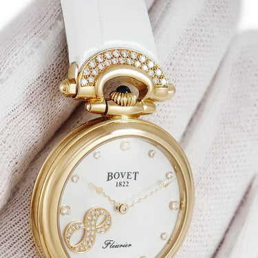 腕時計 ボヴェ Bovet フルリエ クオーツ レディース OH済 K18YG無垢 純正ダイヤ ホワイト シェル 白