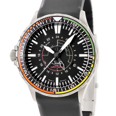 腕時計 ジン SINN ミッションタイマー 857.EZM7 自動巻き メンズ OH済 ブラック 黒 バー 9時位置リューズ カラフル GMT